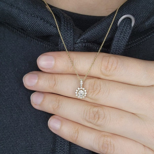 14Kt Gold 0.75 Ct Diamond Halo Pendant Necklace