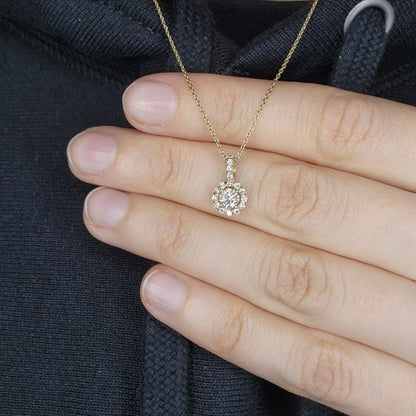 14Kt Gold 0.75 Ct Diamond Halo Pendant Necklace
