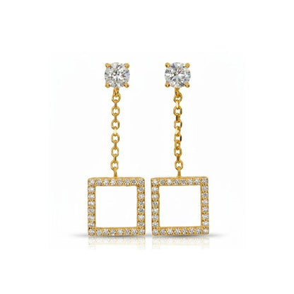 14Kt Gold 0.97 Ct Lab Grown Open Square Diamond Dangle Stud Earrings