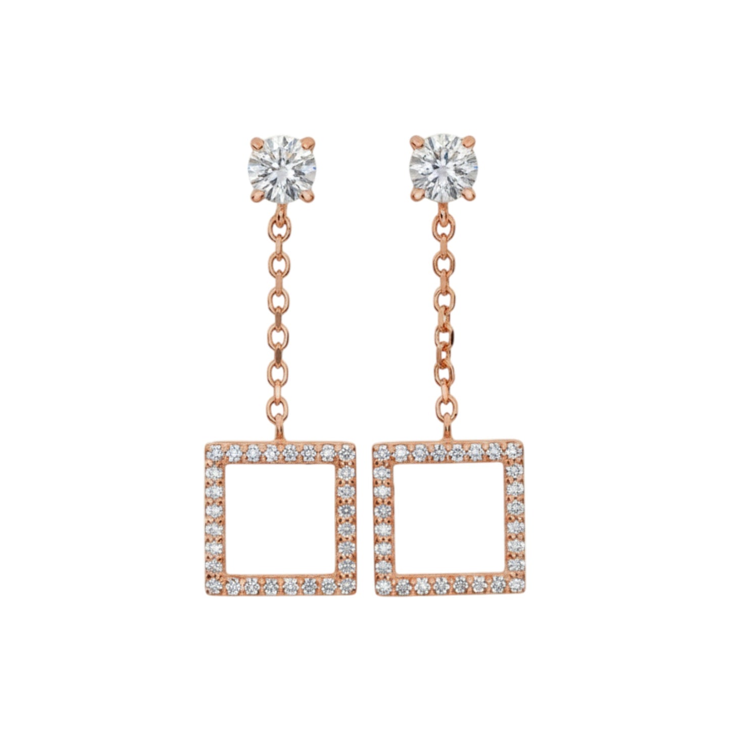 14Kt Gold 0.97 Ct Lab Grown Open Square Diamond Dangle Stud Earrings