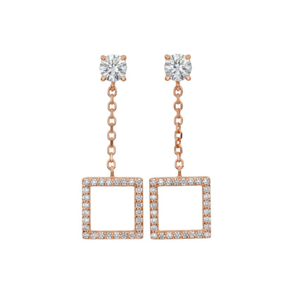 14Kt Gold 0.97 Ct Lab Grown Open Square Diamond Dangle Stud Earrings