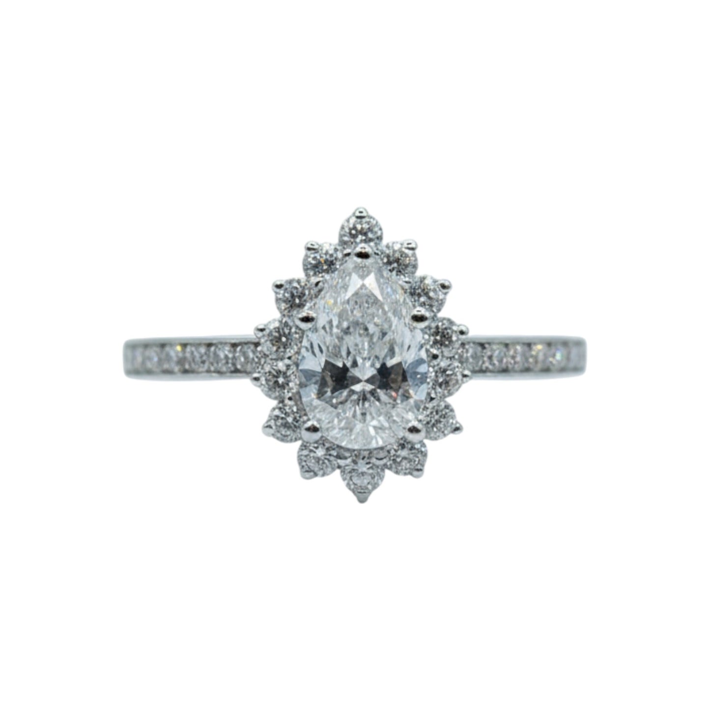 14Kt Gold 1.16 Ct Lab Grown Teardrop Diamond Halo Engagement Ring