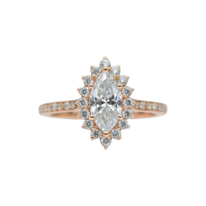 14Kt Gold 1.24 Ct Lab Grown Marquise Diamond Halo Engagement Ring