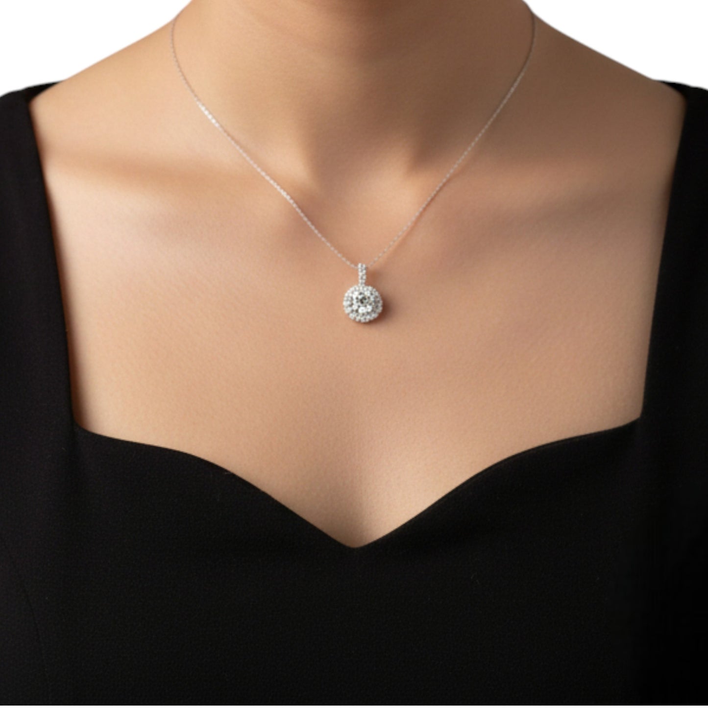 14Kt Gold 1.31 Ct Diamond Halo Pendant Necklace