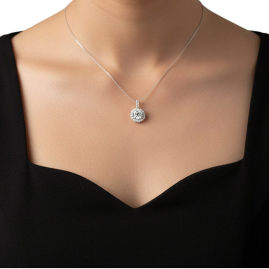 14Kt Gold 1.31 Ct Diamond Halo Pendant Necklace