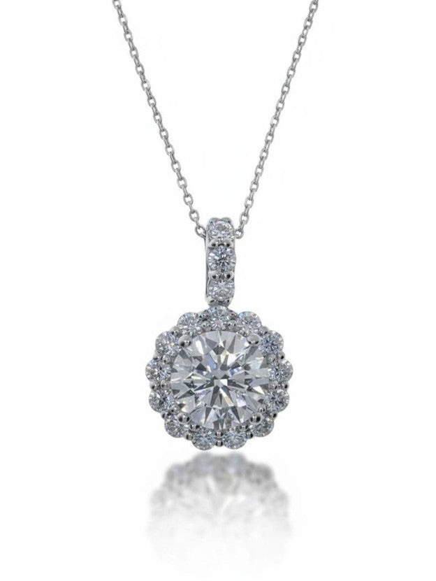 14Kt Gold 0.25 Ct Diamond Halo Pendant Necklace