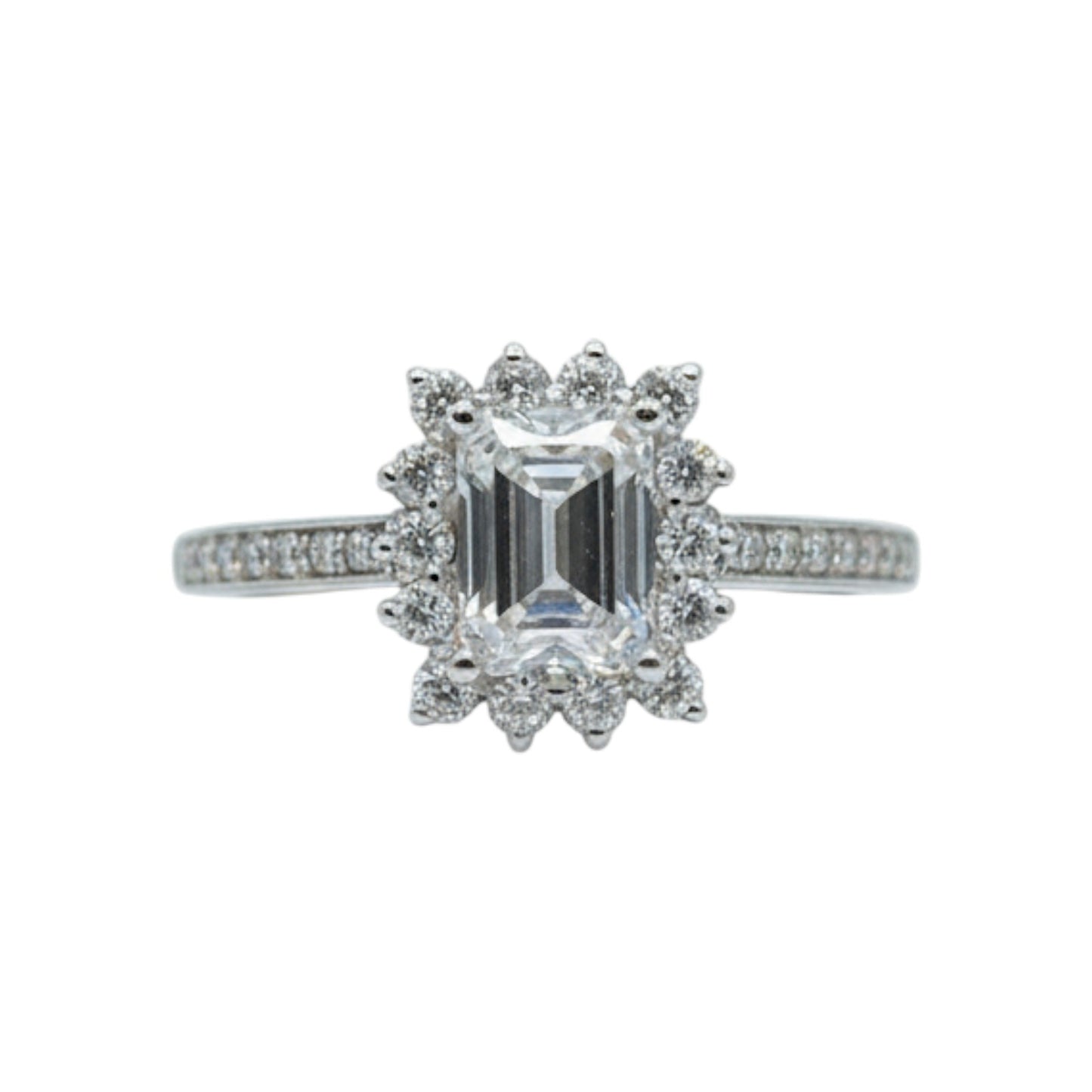 14Kt Gold 1.38 Ct Lab Grown Emerald Cut Diamond Halo Engagement Ring