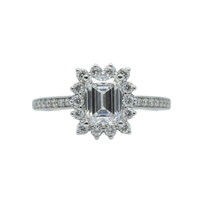 14Kt Gold 1.38 Ct Lab Grown Emerald Cut Diamond Halo Engagement Ring