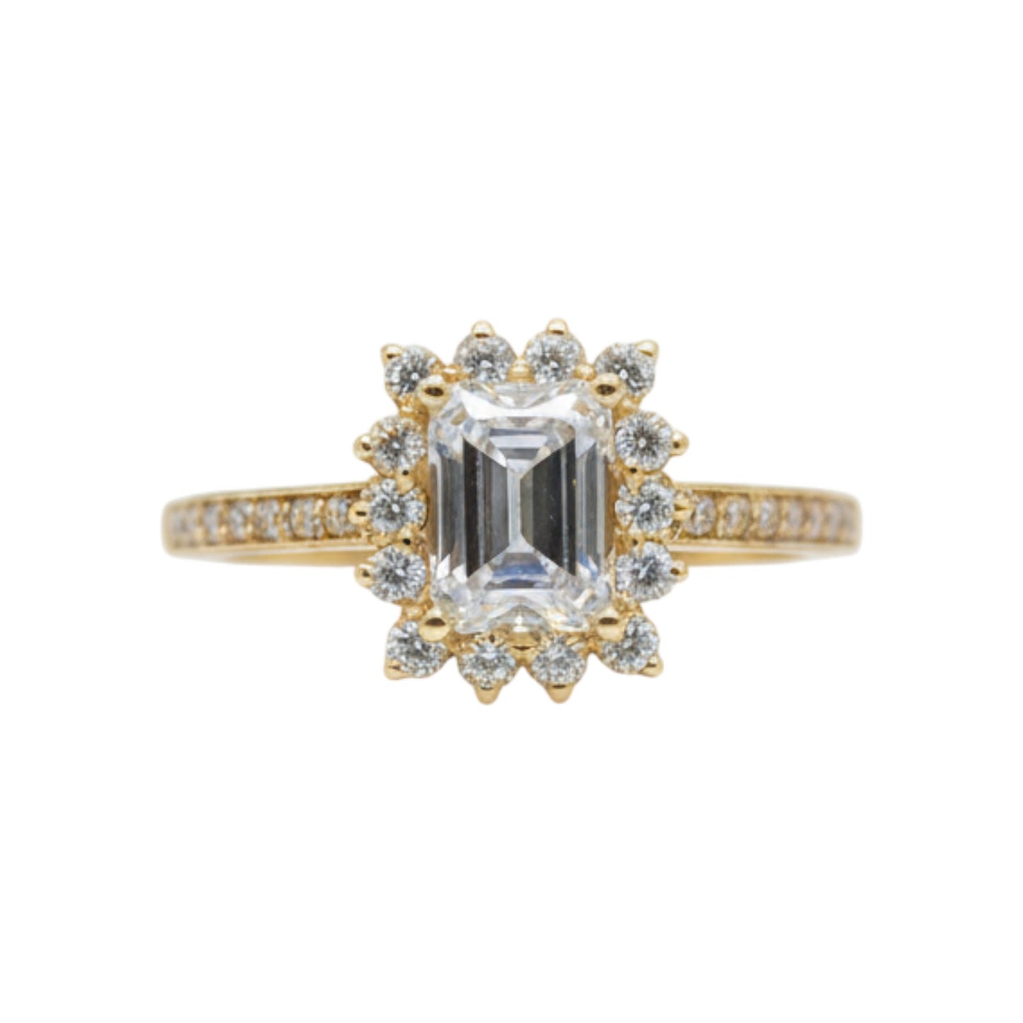 14Kt Gold 1.38 Ct Lab Grown Emerald Cut Diamond Halo Engagement Ring