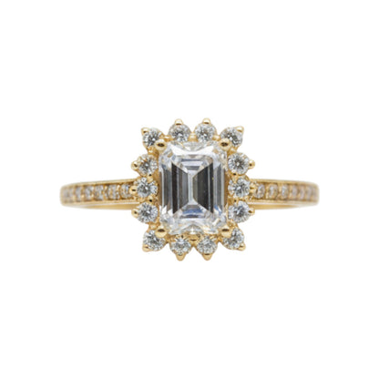 14Kt Gold 1.38 Ct Lab Grown Emerald Cut Diamond Halo Engagement Ring