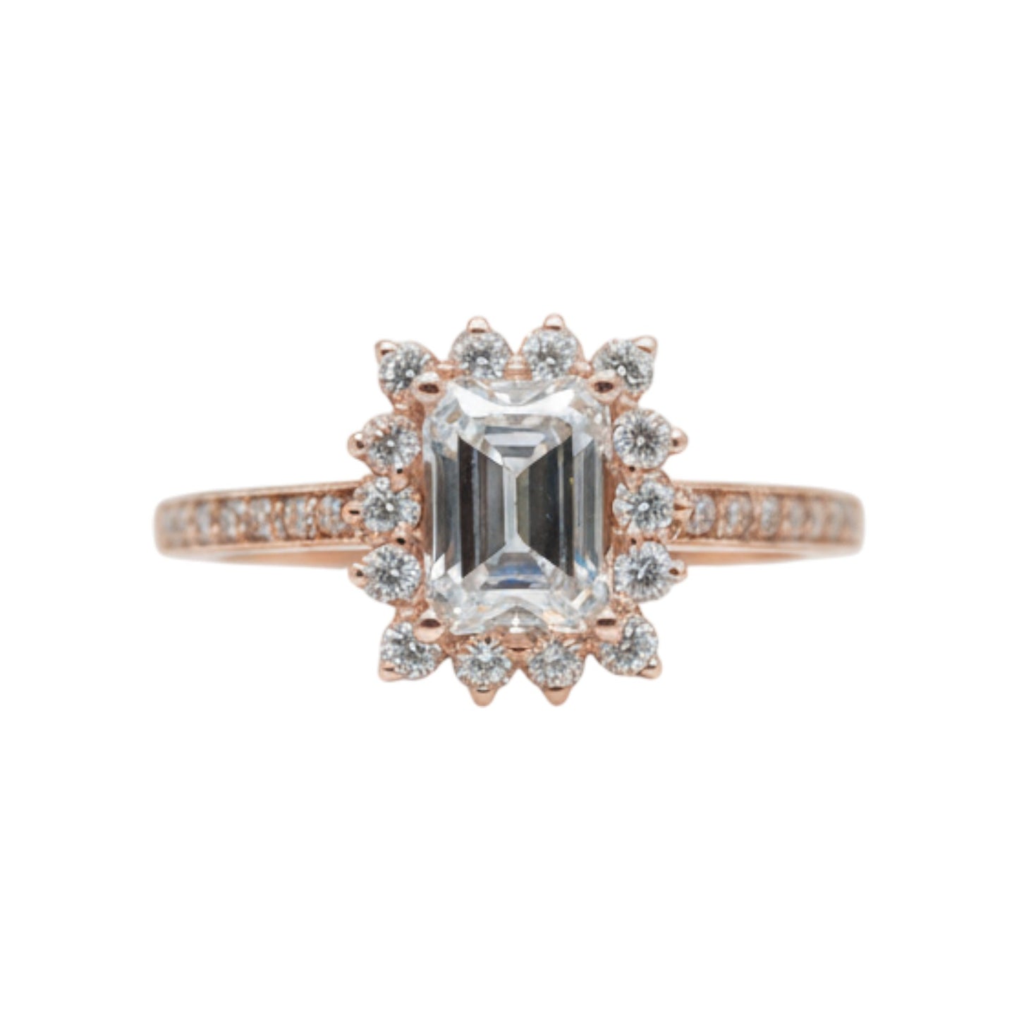 14Kt Gold 1.38 Ct Lab Grown Emerald Cut Diamond Halo Engagement Ring