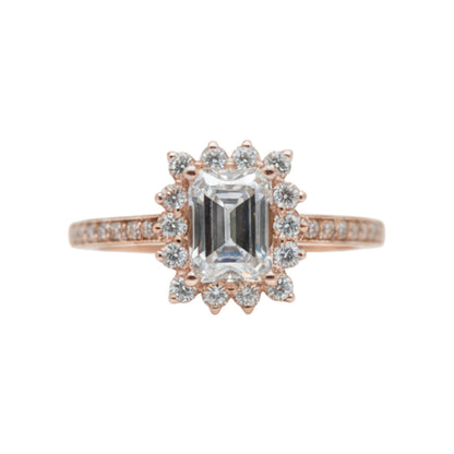 14Kt Gold 1.38 Ct Lab Grown Emerald Cut Diamond Halo Engagement Ring
