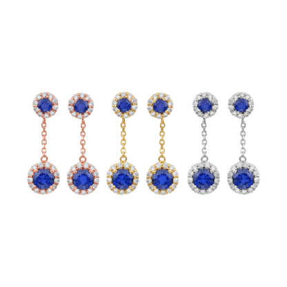 14Kt Gold 1.68 Ct Lab Grown Diamond & Blue Sapphire Halo Dangle Stud Earrings