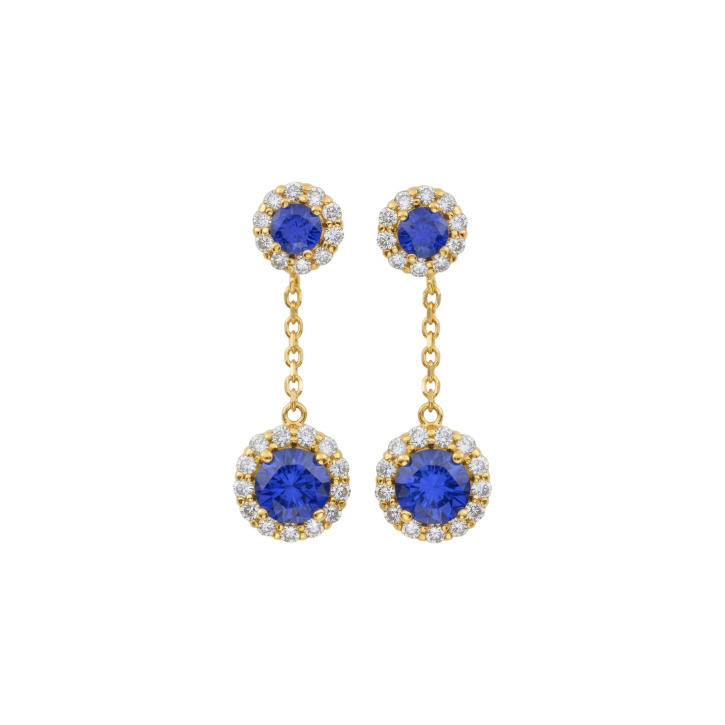 14Kt Gold 1.68 Ct Lab Grown Diamond & Blue Sapphire Halo Dangle Stud Earrings