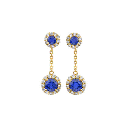 14Kt Gold 1.68 Ct Lab Grown Diamond & Blue Sapphire Halo Dangle Stud Earrings