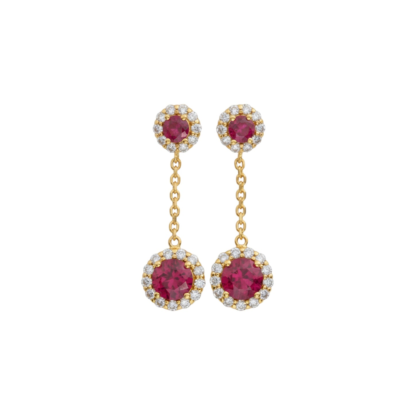 14Kt Gold 1.68 Ct Lab Grown Diamond & Ruby Halo Dangle Stud Earrings
