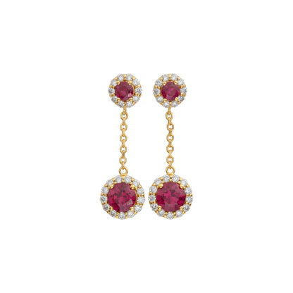 14Kt Gold 1.68 Ct Lab Grown Diamond & Ruby Halo Dangle Stud Earrings
