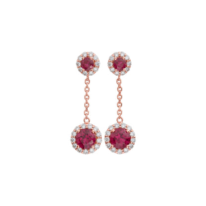 14Kt Gold 1.68 Ct Lab Grown Diamond & Ruby Halo Dangle Stud Earrings