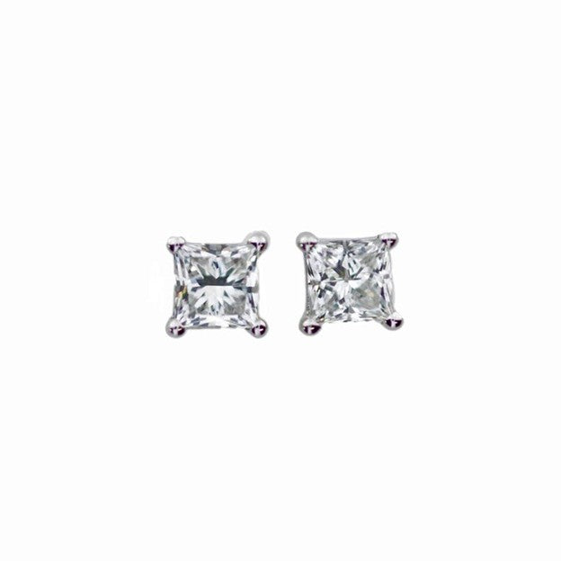 14Kt Gold 1 Ct Lab Grown Princess Cut Square Diamond Stud Earrings