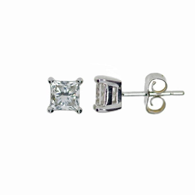 14Kt Gold 1 Ct Lab Grown Princess Cut Square Diamond Stud Earrings