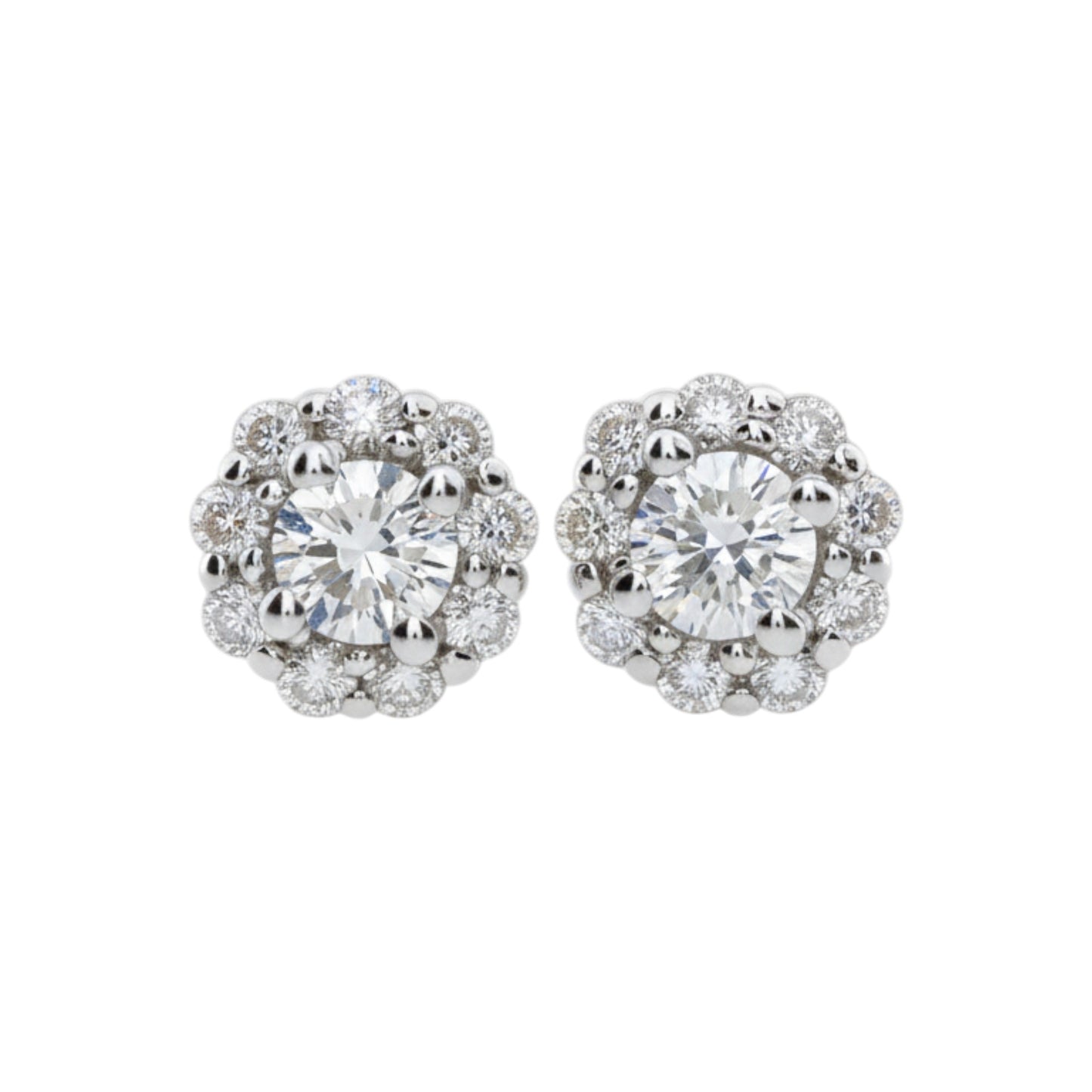 14Kt Gold 2.02 Ct Genuine Natural Diamond Halo Stud Earrings