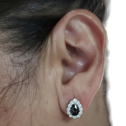 14Kt Gold 2.52 Ct  Natural Rose Cut Black Diamond Teardrop Earrings