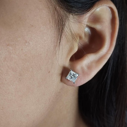 14Kt Gold 2Ct Princess Cut Square Lab Grown Diamond Stud Earrings