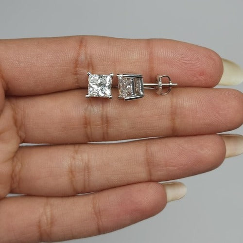 14Kt Gold 2Ct Princess Cut Square Lab Grown Diamond Stud Earrings