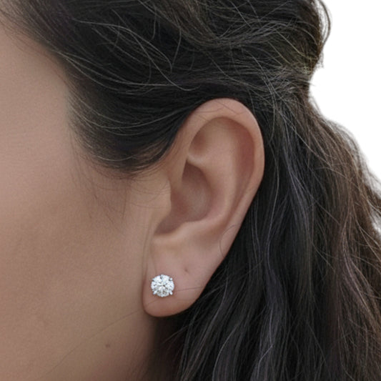 14Kt Gold 3 Ct Lab Grown Diamond IGI Certified Round Stud Earrings