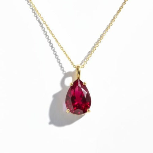 14Kt Gold Ruby Teardrop Pendant Necklace