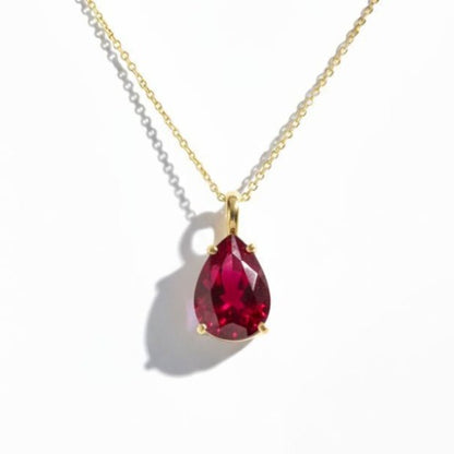 14Kt Gold Ruby Teardrop Pendant Necklace