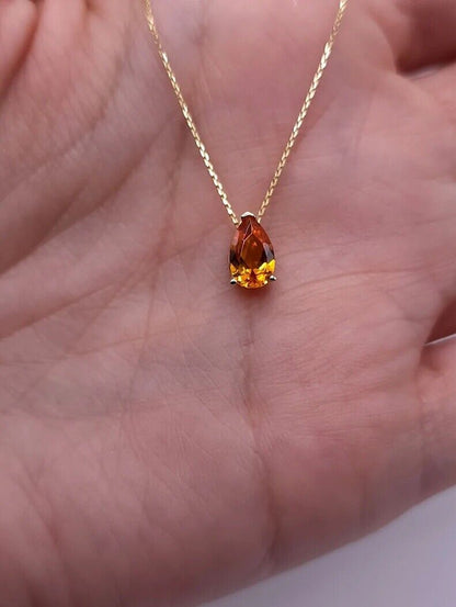 14Kt Gold Orange Citrine Teardrop Pendant Necklace