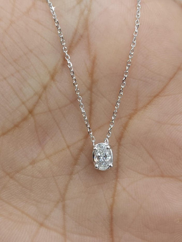 14Kt Gold 0.27 Ct Oval Lab Grown Diamond Solitaire Attached Diamond Pendant