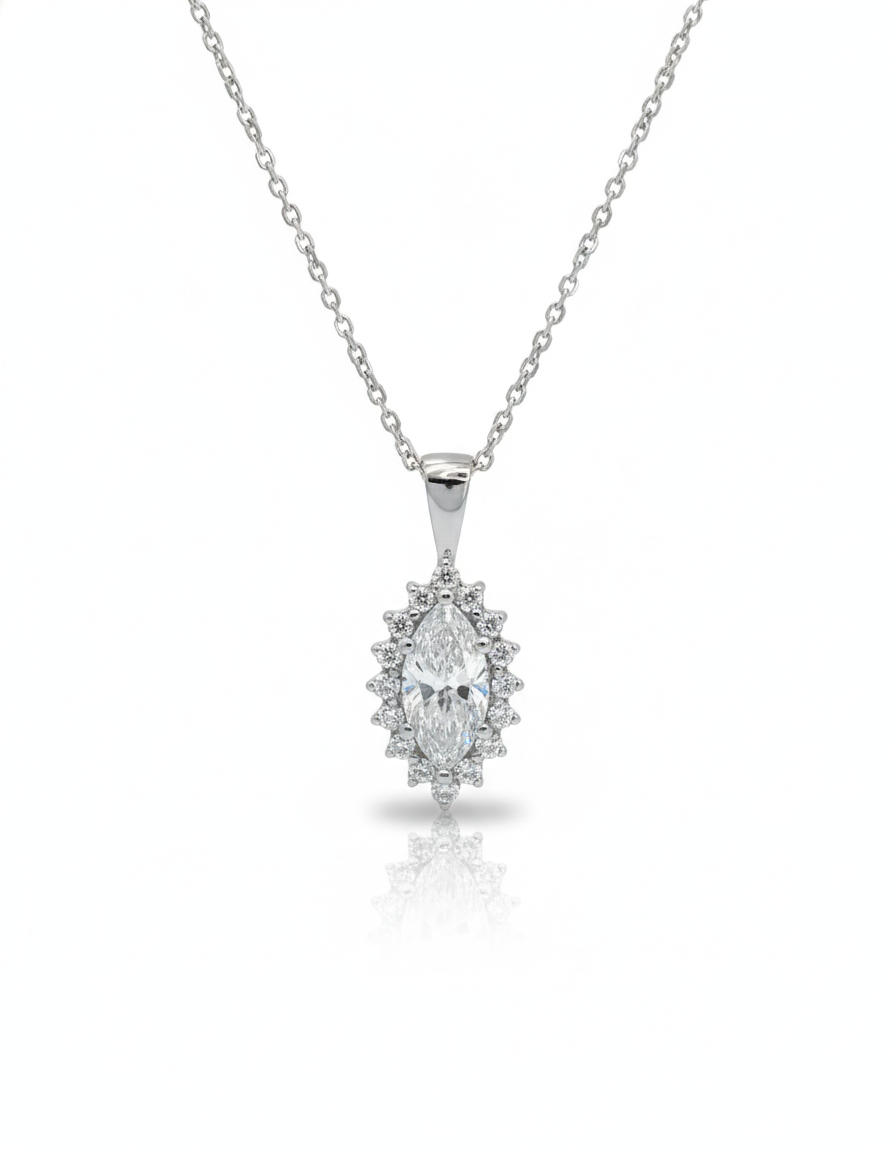14K Gold 1.04 Ct Lab Grown Diamond Marquise Solitaire Pendant Necklace