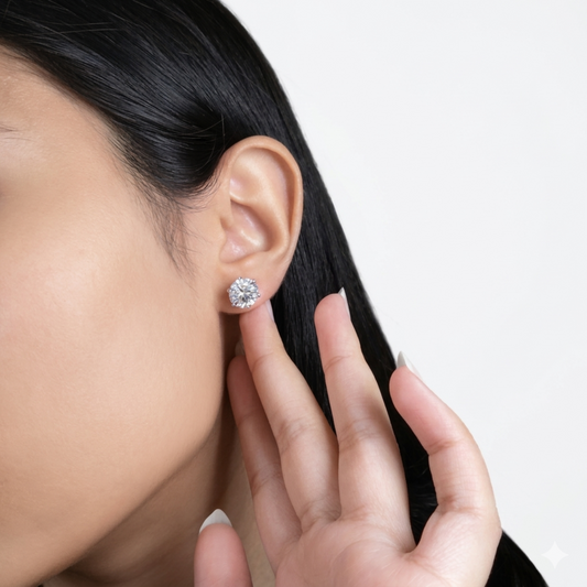 14Kt Gold 5 Ct 6 Prong Lab Grown Diamond Stud Earrings