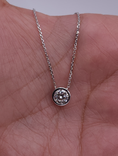 14Kt Gold 1 Ct Genuine Natural Diamond Bezel Necklace