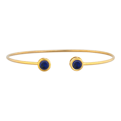 14Kt Gold Blue Sapphire Round Bezel Bangle Bracelet