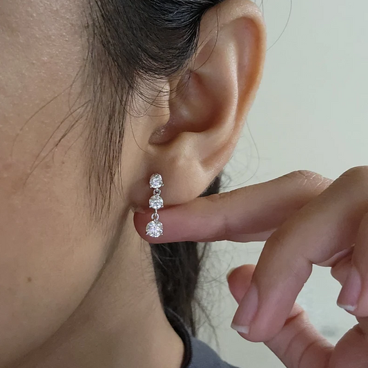 14Kt Gold 1.40 Ct Lab Grown Diamond 3 Stone Dangle stud Earrings