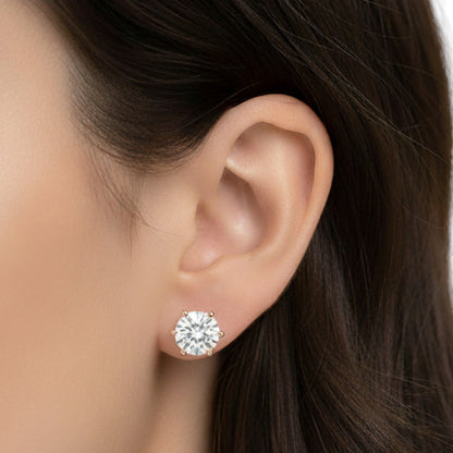 18Kt Gold 6 Ct IGI Certified 6 Prong Lab Grown Diamond Studs Earrings