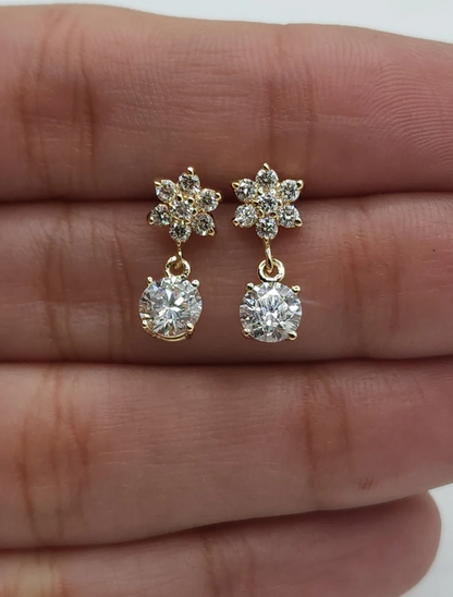 14Kt Gold 1.28 Ct Lab Grown Diamonds Star-Flower Earrings