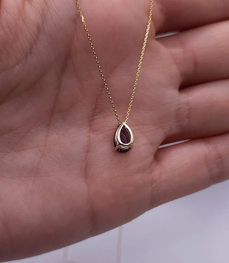 14Kt Gold Amethyst Teardrop Necklace Pendant