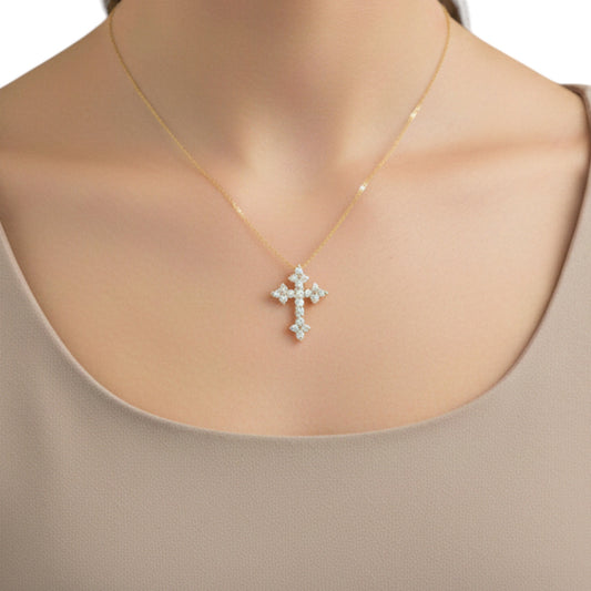 14Kt Gold 0.38 Ct Genuine Natural Diamond Cross Pendant Necklace