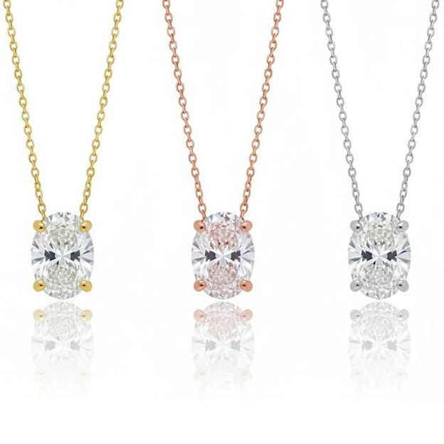 14Kt Gold 1 Ct Oval Lab Grown Diamond Solitaire Pendant