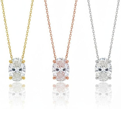 14Kt Gold 1 Ct Oval Lab Grown Diamond Solitaire Pendant