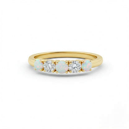 14Kt Gold 0.50 Ct 5 Stone Opal & Lab Grown Diamond Ring