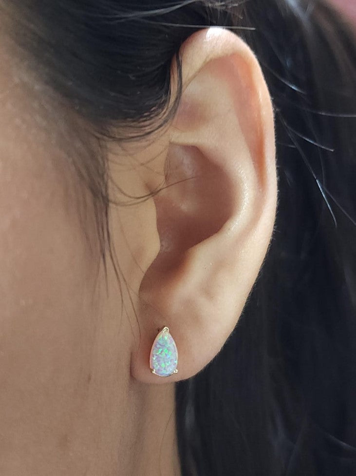 14Kt Gold Pink Opal Teardrop Pear Shape Stud Earrings