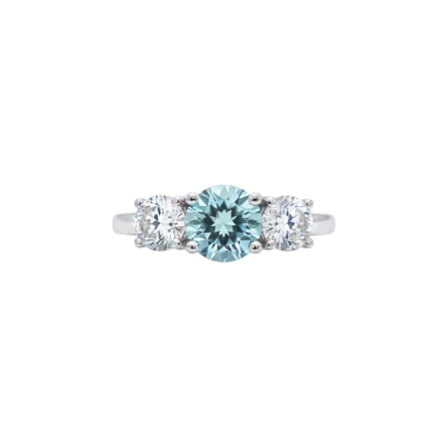 Created Natural Aquamarine & Lab Grown Diamond Round ring .925 Sterling Silver