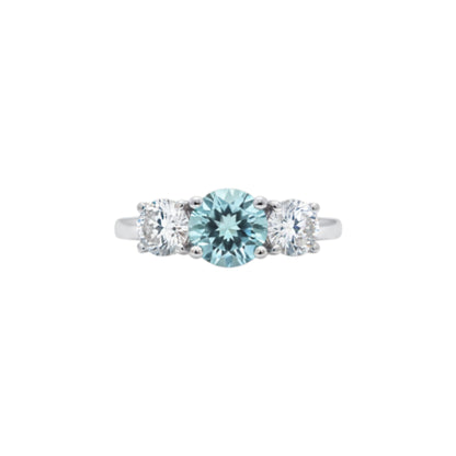 Created Natural Aquamarine & Lab Grown Diamond Round ring .925 Sterling Silver