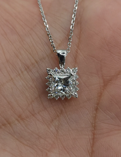 14K Gold 01.30 Ct Lab Grown Princess Cut Diamond Solitaire Pendant Necklace
