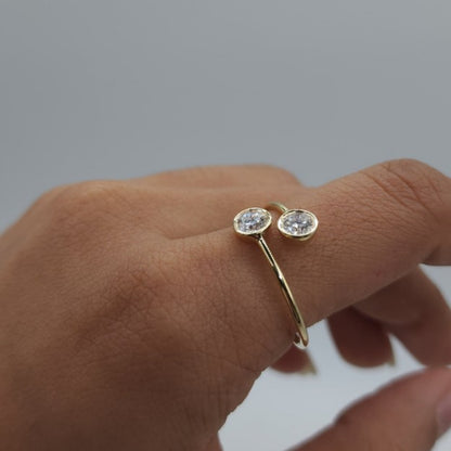 14Kt Gold 1 Ct 2 Stone Bezel Lab grown Diamond Ring